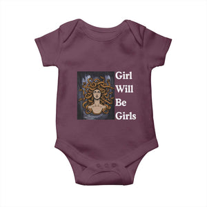 Girl Will Be Girls Baby Onesie Medusa Mythology Feminist Women TS12 Maroon Print Your Wear