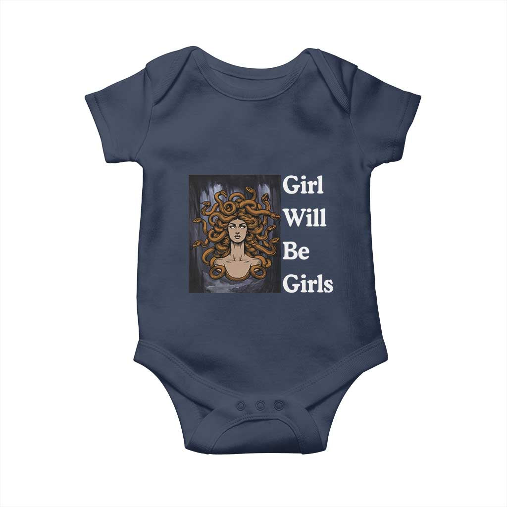 Girl Will Be Girls Baby Onesie Medusa Mythology Feminist Women TS12 Navy Print Your Wear