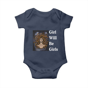Girl Will Be Girls Baby Onesie Medusa Mythology Feminist Women TS12 Navy Print Your Wear