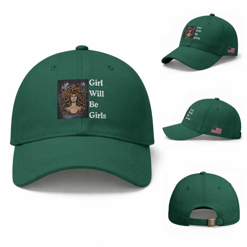 Girl Will Be Girls Baseball Cap Medusa Mythology Feminist Women TS12 Baseball Cap Universal Fit Irish Green Print Your Wear