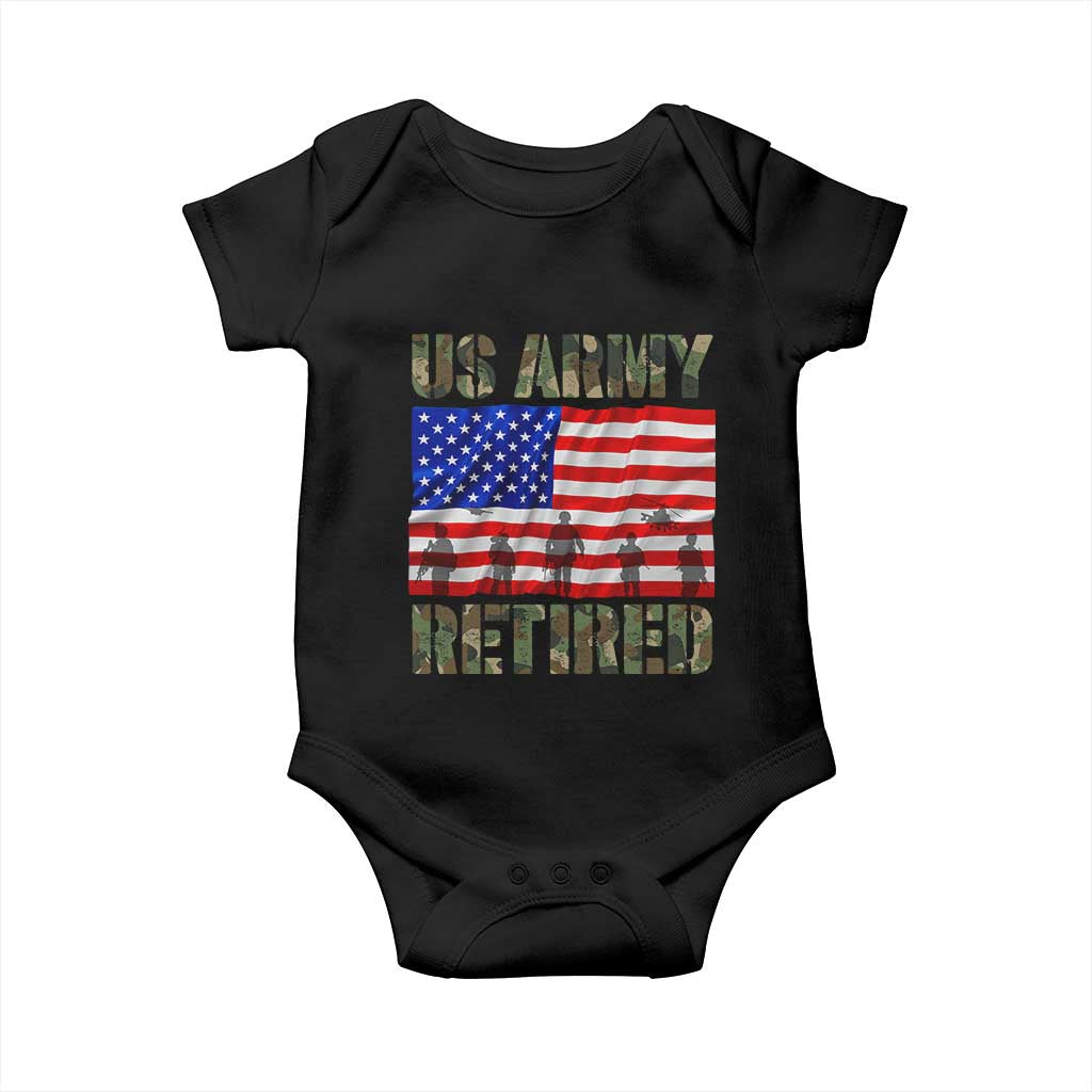 Retired Veteran Baby Onesie American Flag US Army Patriotic USA Pride TS12 Black Print Your Wear