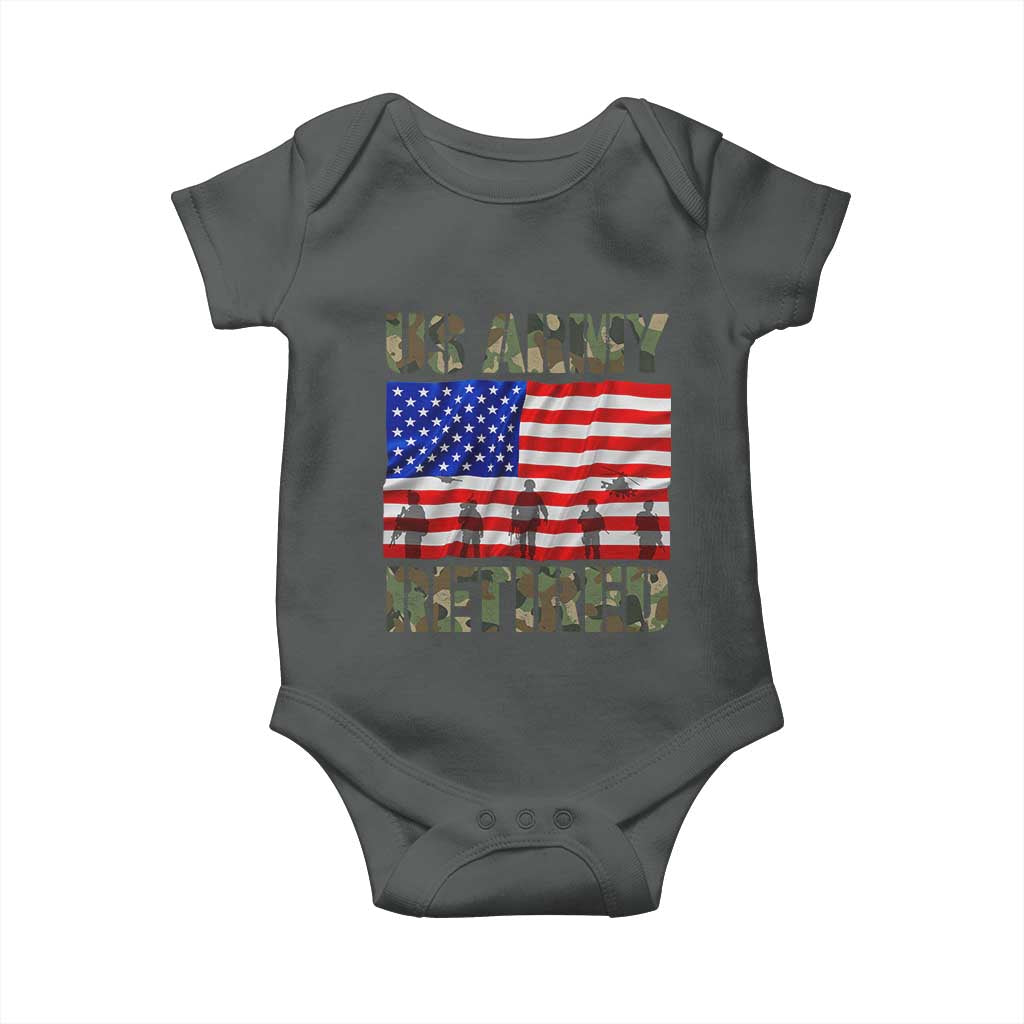 Retired Veteran Baby Onesie American Flag US Army Patriotic USA Pride TS12 Dark Heather Print Your Wear