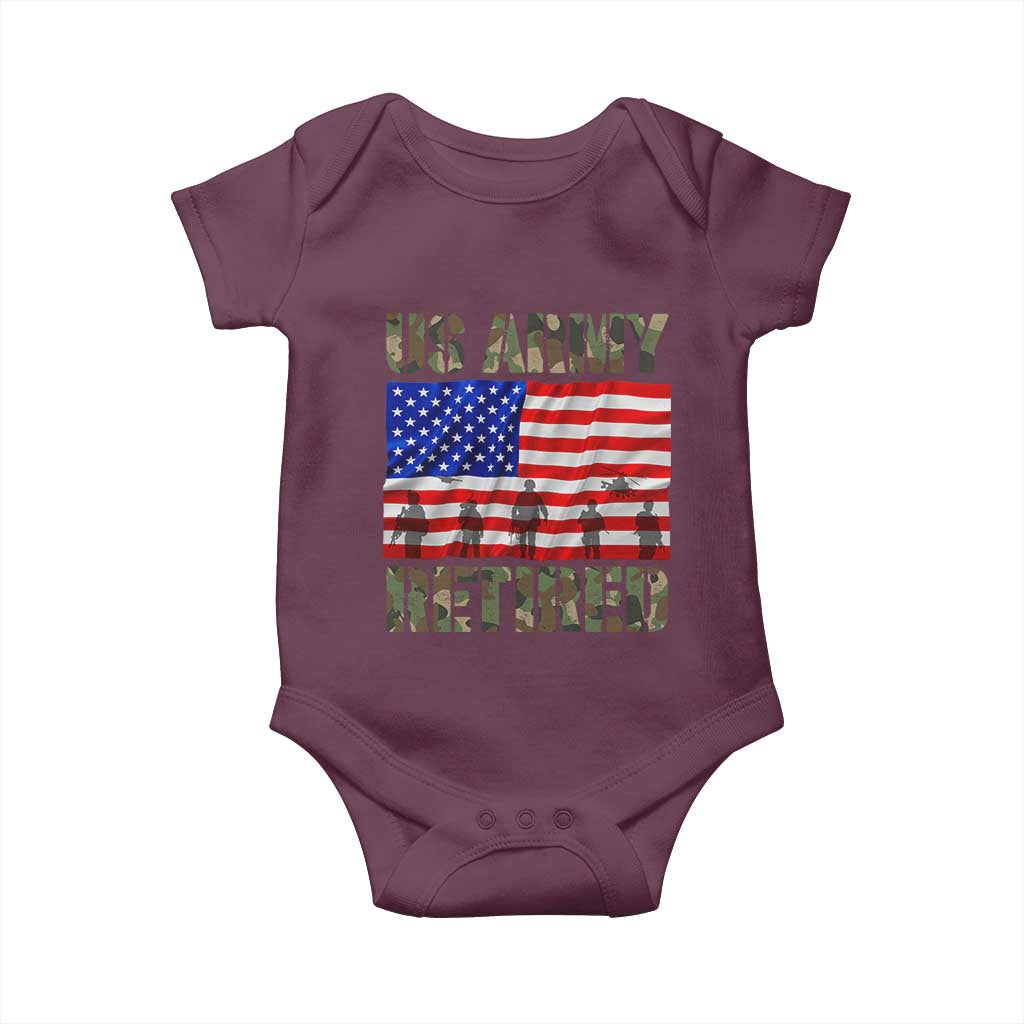 Retired Veteran Baby Onesie American Flag US Army Patriotic USA Pride TS12 Maroon Print Your Wear