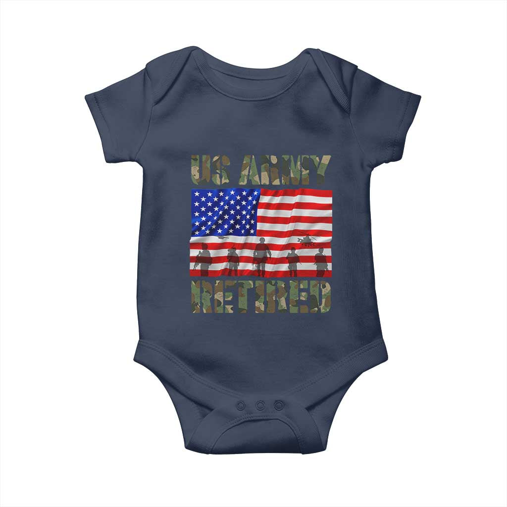 Retired Veteran Baby Onesie American Flag US Army Patriotic USA Pride TS12 Navy Print Your Wear