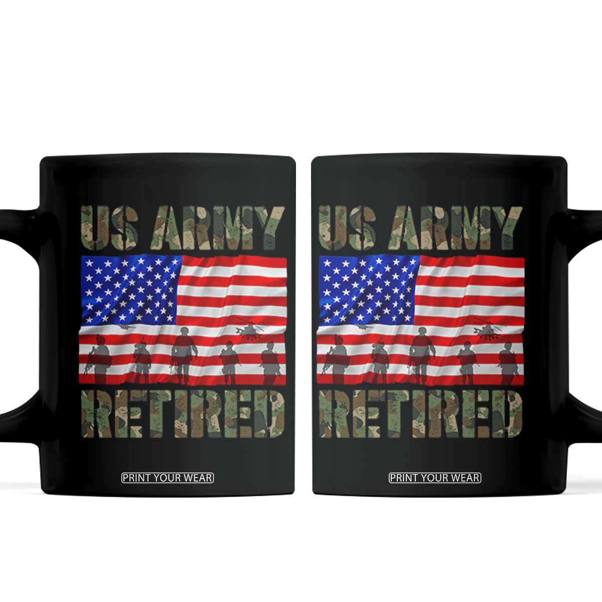 Retired Veteran Coffee Mug American Flag US Army Patriotic USA Pride TS12 Black Print Your Wear