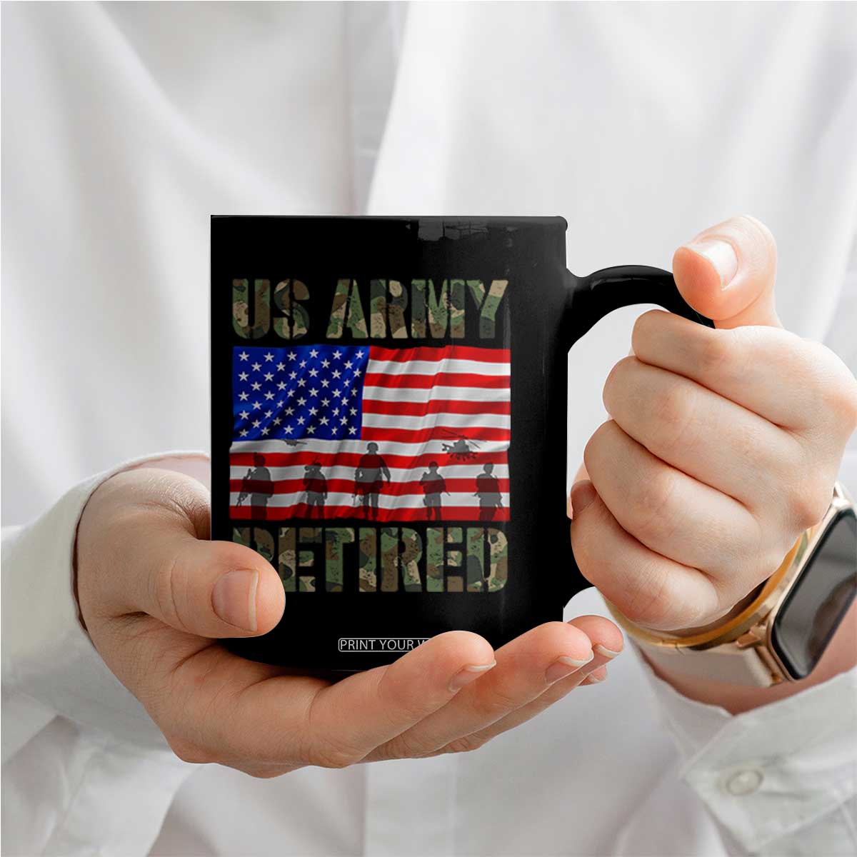 Retired Veteran Coffee Mug American Flag US Army Patriotic USA Pride TS12 Print Your Wear