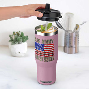 Retired Veteran Flip Straw Tumbler American Flag US Army Patriotic USA Pride TS12 One Size: 30 oz Light Pink Print Your Wear