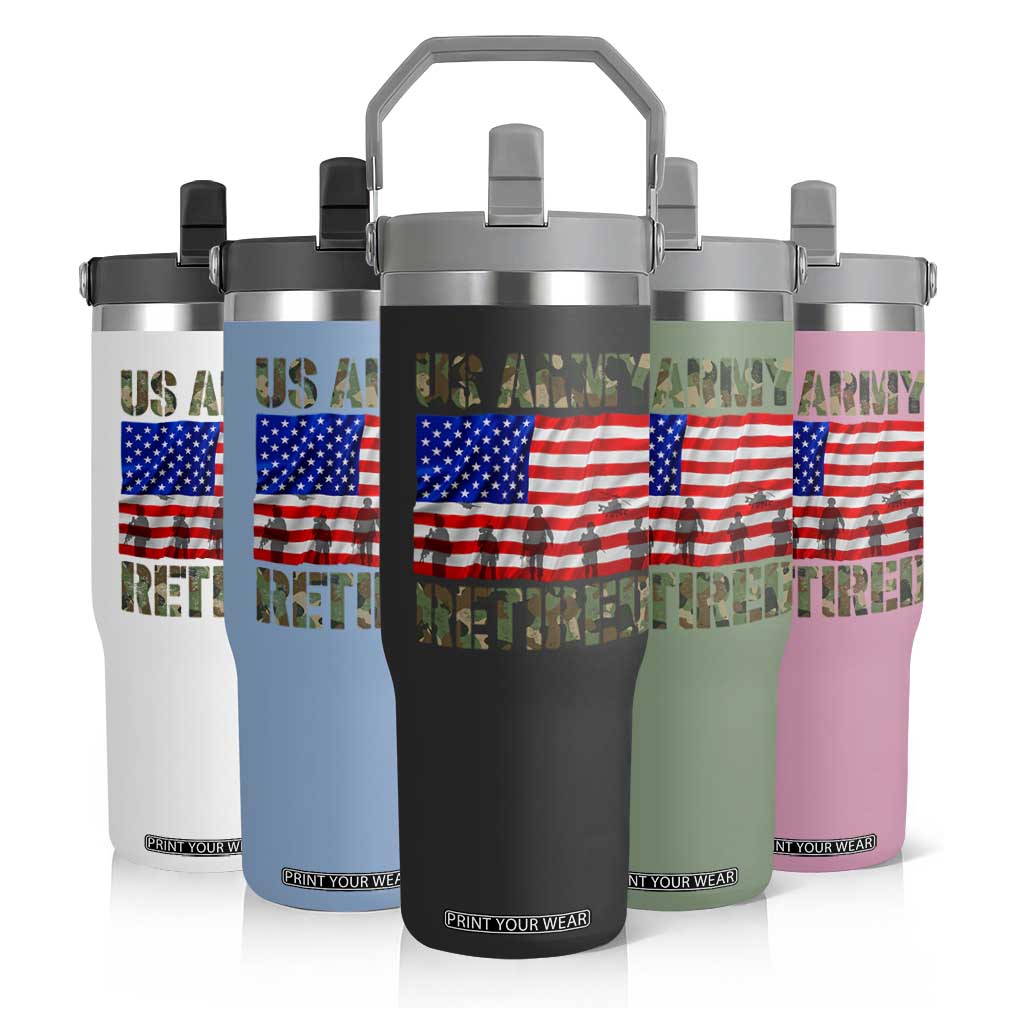 Retired Veteran Flip Straw Tumbler American Flag US Army Patriotic USA Pride TS12 Print Your Wear