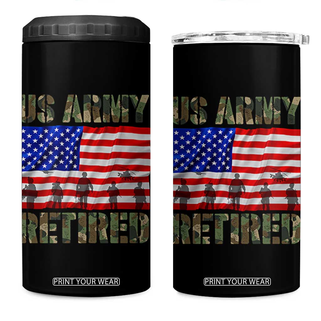 Retired Veteran 4 in 1 Can Cooler Tumbler American Flag US Army Patriotic USA Pride TS12 One Size: 16 oz Black Print Your Wear