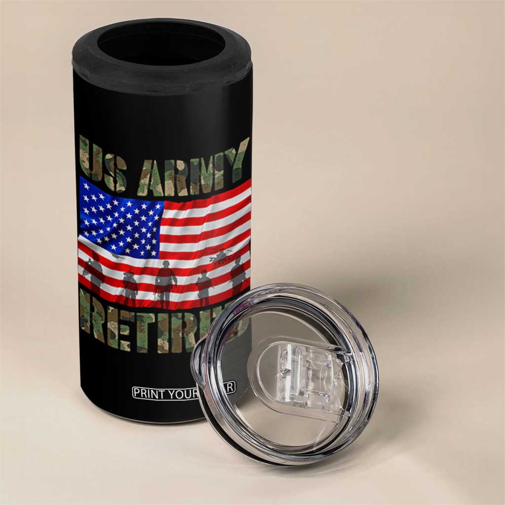 Retired Veteran 4 in 1 Can Cooler Tumbler American Flag US Army Patriotic USA Pride TS12 Print Your Wear
