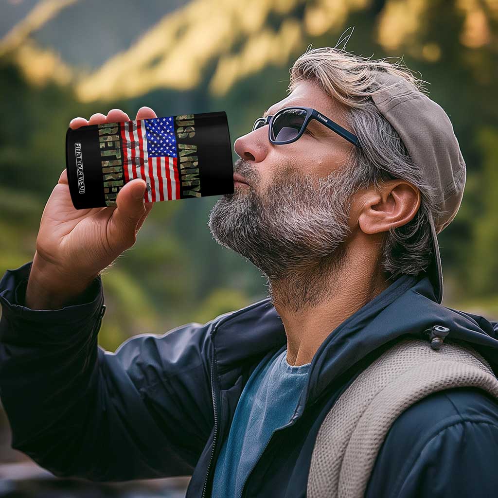 Retired Veteran 4 in 1 Can Cooler Tumbler American Flag US Army Patriotic USA Pride TS12 Print Your Wear