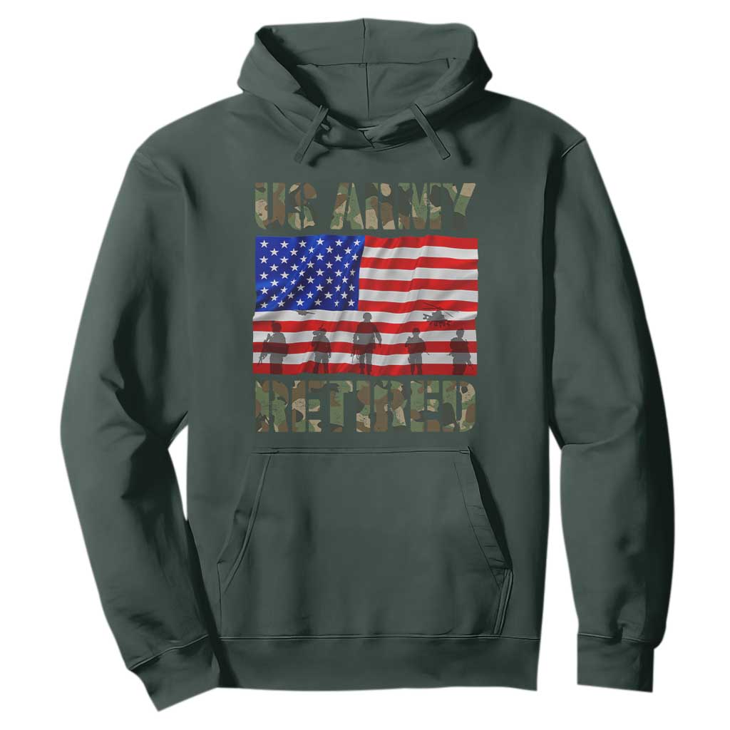 Retired Veteran Hoodie American Flag US Army Patriotic USA Pride TS12 Dark Forest Green Print Your Wear