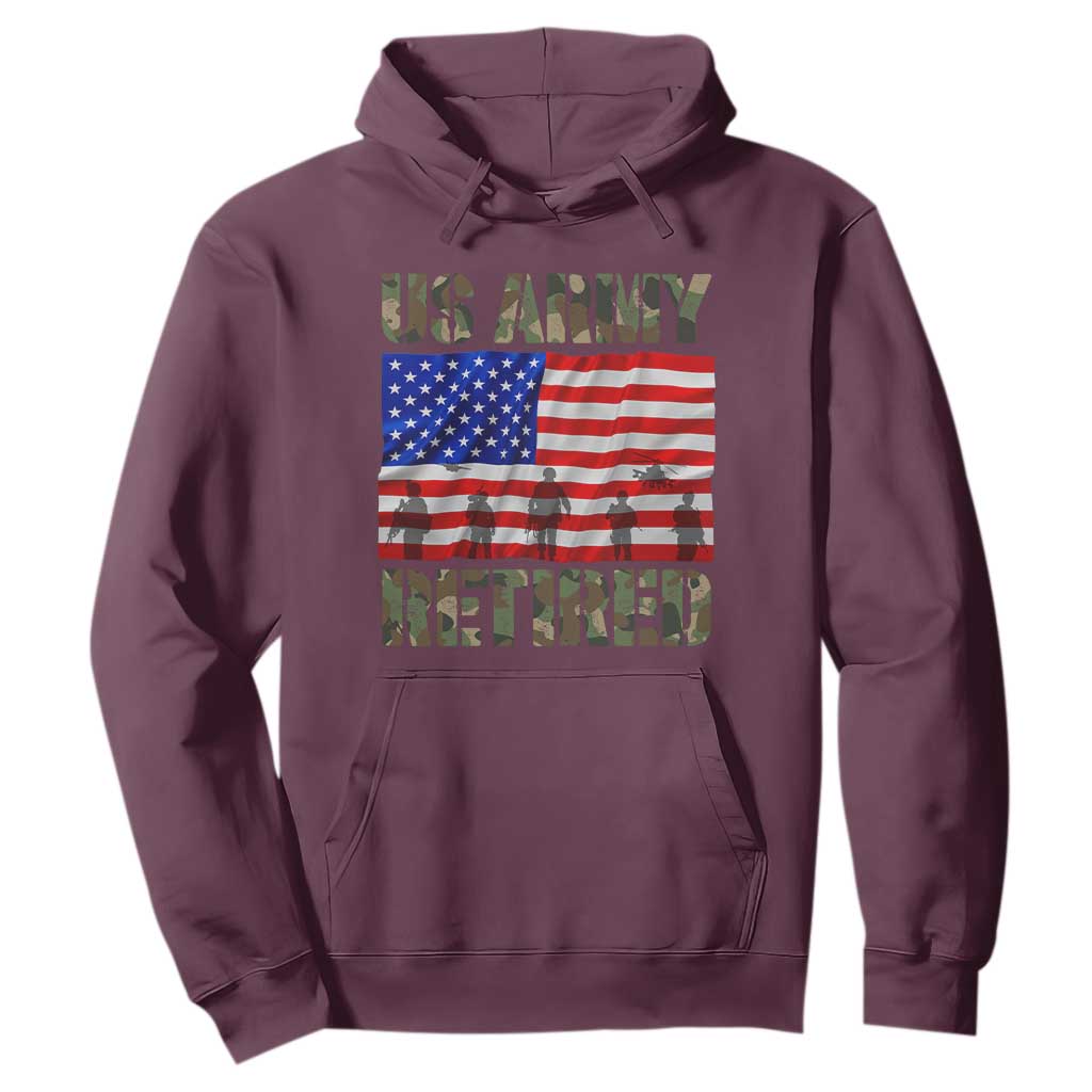 Retired Veteran Hoodie American Flag US Army Patriotic USA Pride TS12 Maroon Print Your Wear