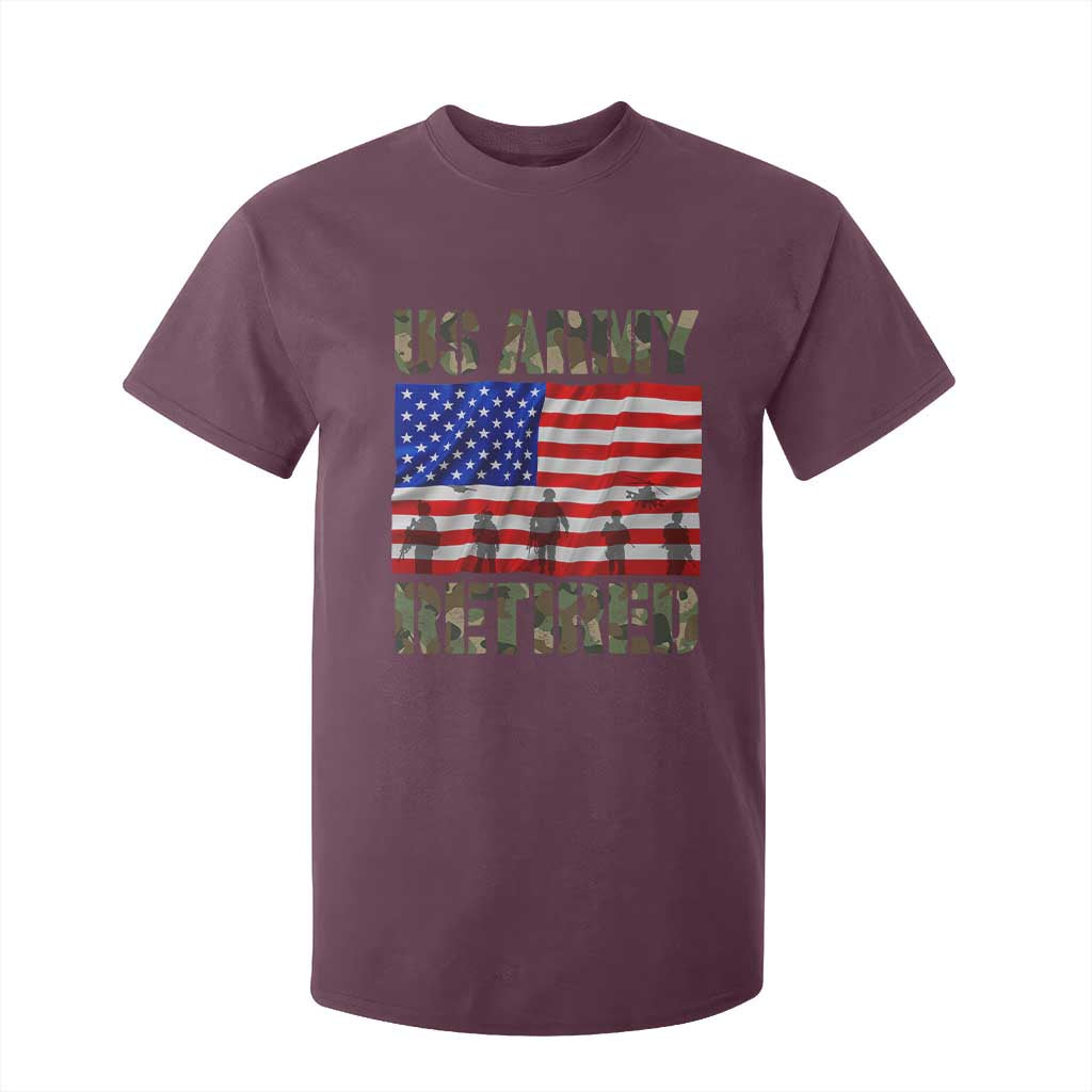 Retired Veteran T Shirt For Kid American Flag US Army Patriotic USA Pride TS12 Maroon Print Your Wear