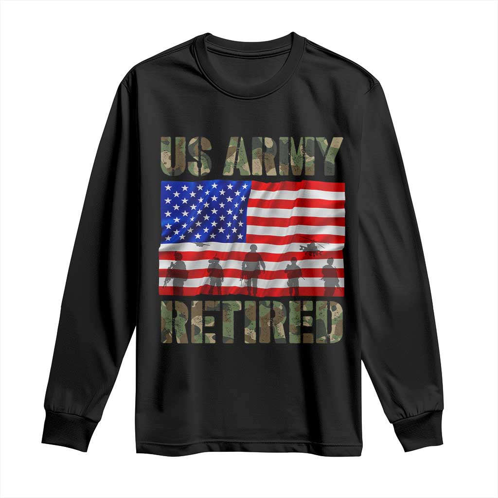 Retired Veteran Long Sleeve Shirt American Flag US Army Patriotic USA Pride TS12 Black Print Your Wear