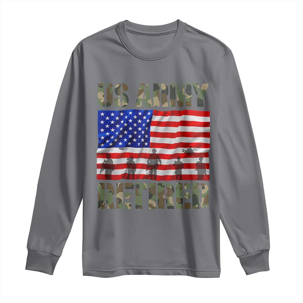 Retired Veteran Long Sleeve Shirt American Flag US Army Patriotic USA Pride TS12 Charcoal Print Your Wear