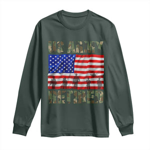 Retired Veteran Long Sleeve Shirt American Flag US Army Patriotic USA Pride TS12 Dark Forest Green Print Your Wear