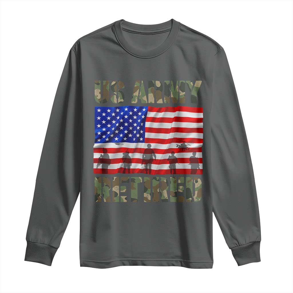 Retired Veteran Long Sleeve Shirt American Flag US Army Patriotic USA Pride TS12 Dark Heather Print Your Wear