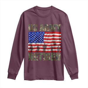 Retired Veteran Long Sleeve Shirt American Flag US Army Patriotic USA Pride TS12 Maroon Print Your Wear