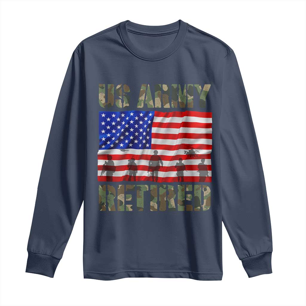 Retired Veteran Long Sleeve Shirt American Flag US Army Patriotic USA Pride TS12 Navy Print Your Wear