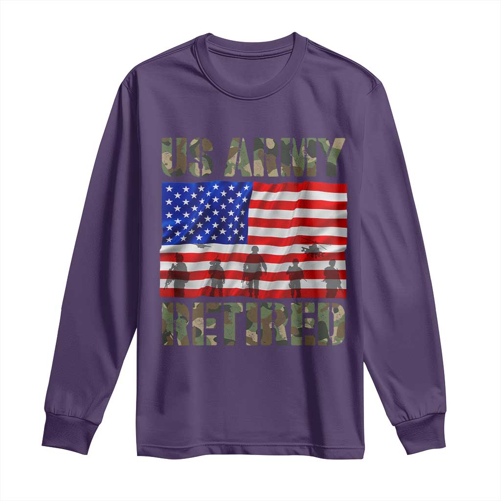 Retired Veteran Long Sleeve Shirt American Flag US Army Patriotic USA Pride TS12 Purple Print Your Wear
