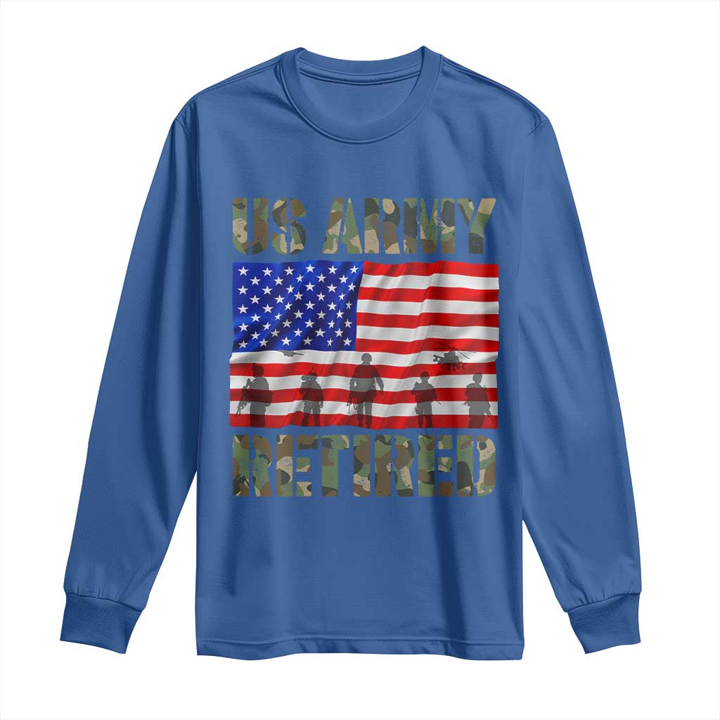 Retired Veteran Long Sleeve Shirt American Flag US Army Patriotic USA Pride TS12 Royal Blue Print Your Wear
