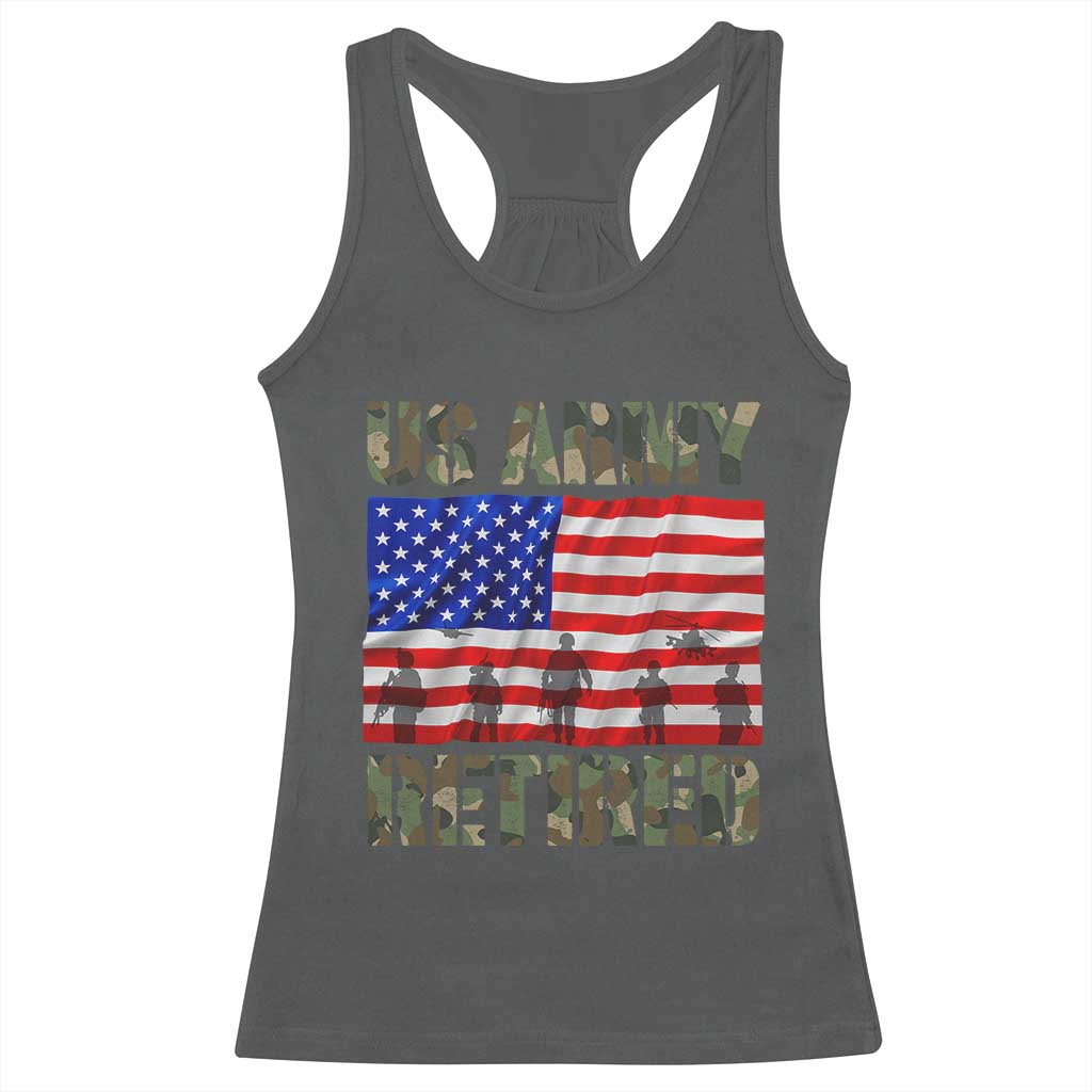 Retired Veteran Racerback Tank Top American Flag US Army Patriotic USA Pride TS12 Dark Heather Print Your Wear