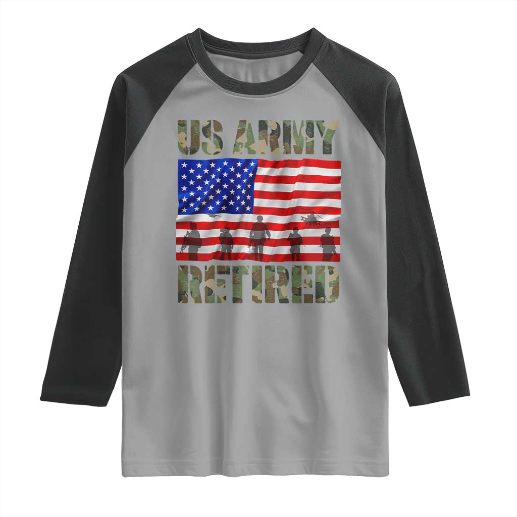 Retired Veteran Raglan Shirt American Flag US Army Patriotic USA Pride TS12 Sport Gray Black Print Your Wear