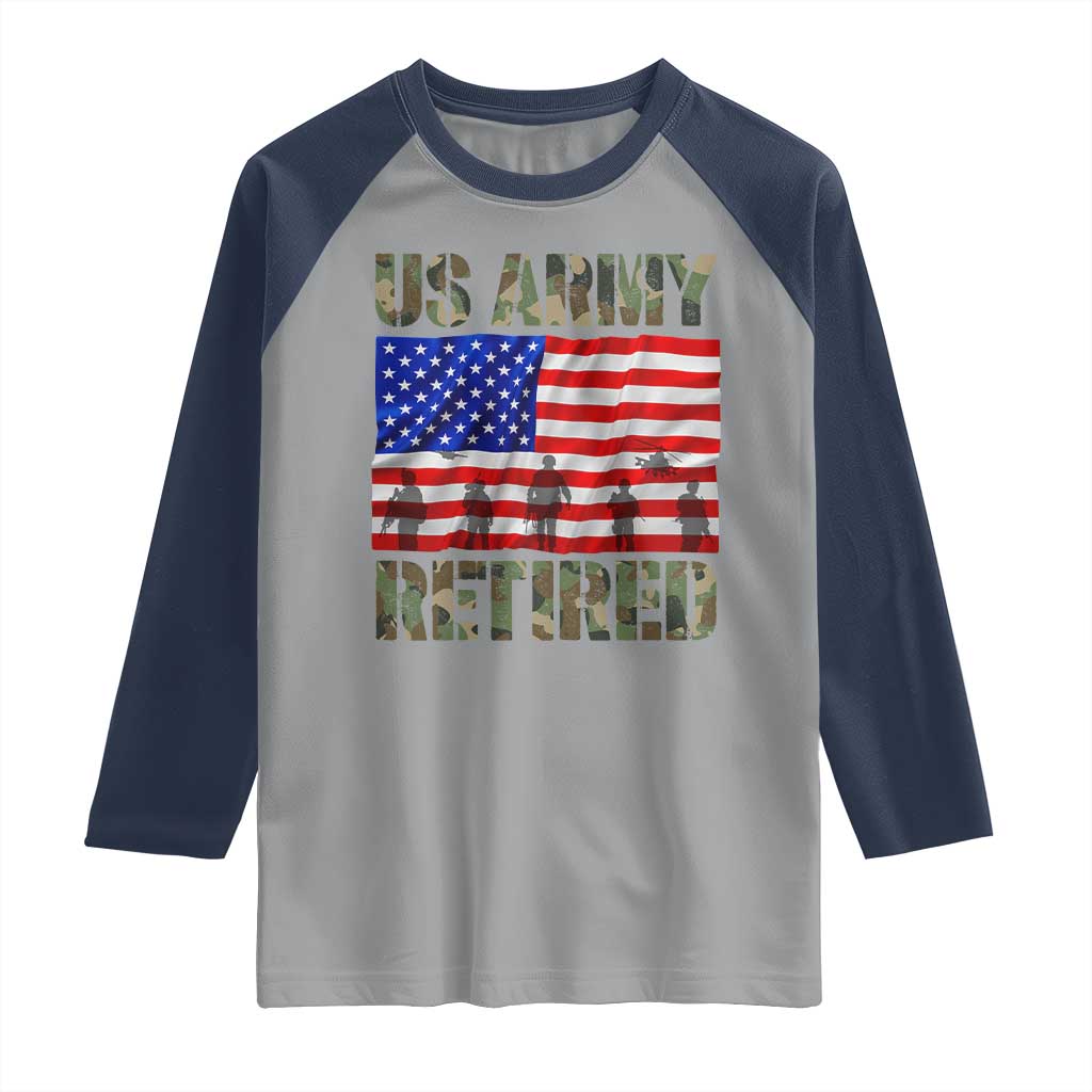 Retired Veteran Raglan Shirt American Flag US Army Patriotic USA Pride TS12 Sport Gray Navy Print Your Wear