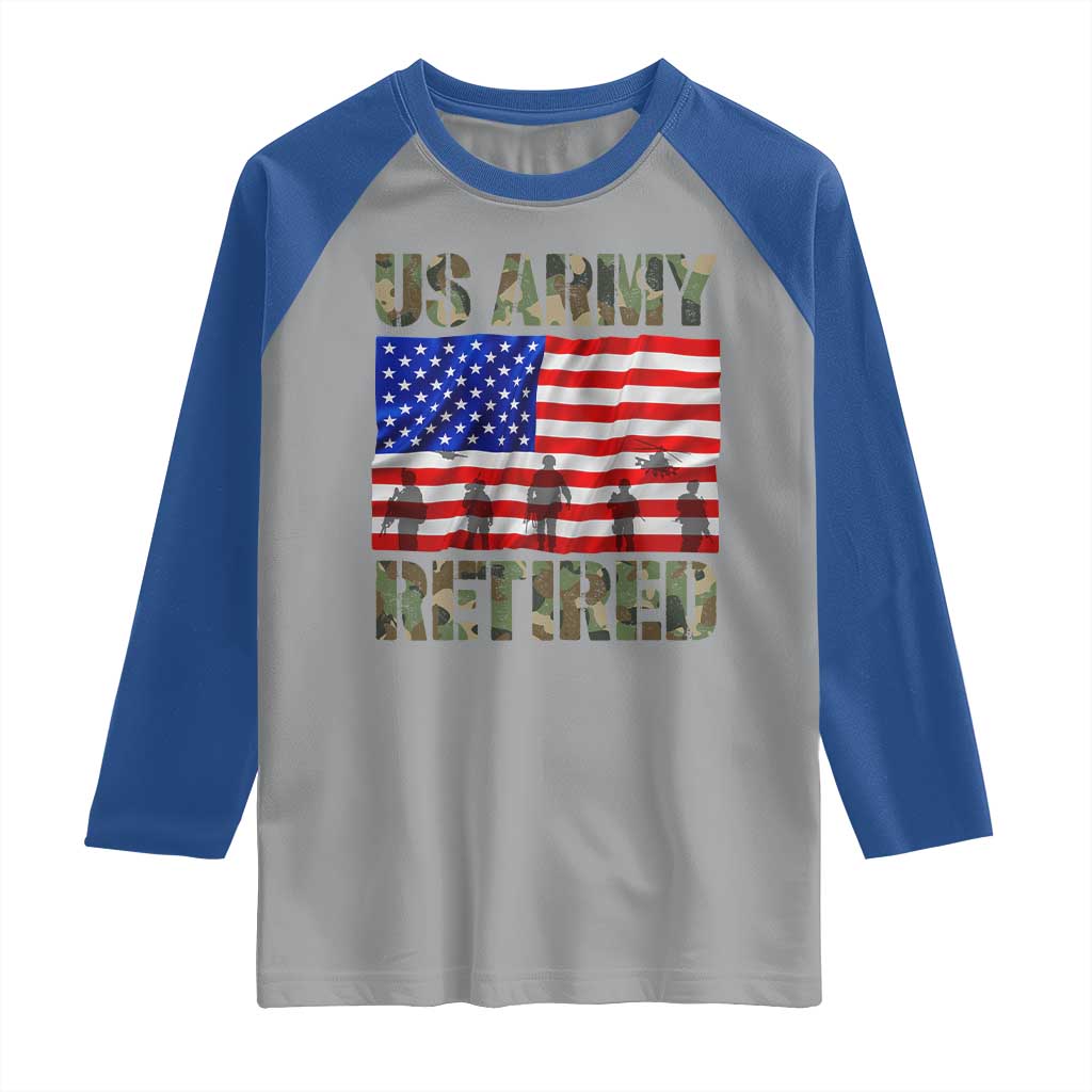 Retired Veteran Raglan Shirt American Flag US Army Patriotic USA Pride TS12 Sport Gray Royal Print Your Wear