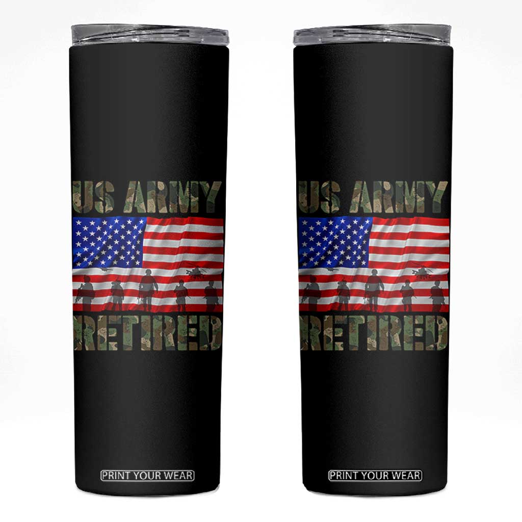 Retired Veteran Skinny Tumbler American Flag US Army Patriotic USA Pride TS12 Black Print Your Wear