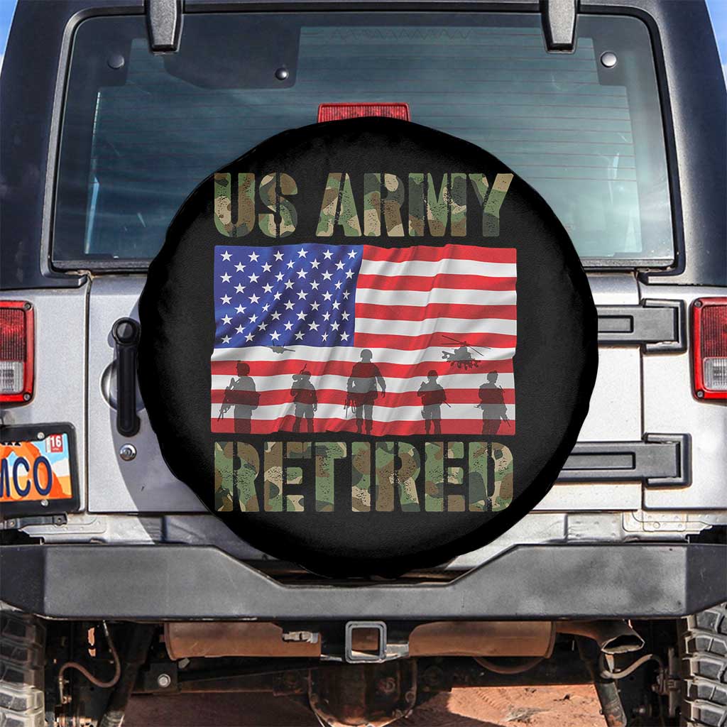 Retired Veteran Spare Tire Cover American Flag US Army Patriotic USA Pride TS12 No hole Black Print Your Wear