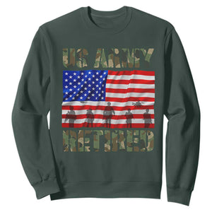 Retired Veteran Sweatshirt American Flag US Army Patriotic USA Pride TS12 Dark Forest Green Print Your Wear
