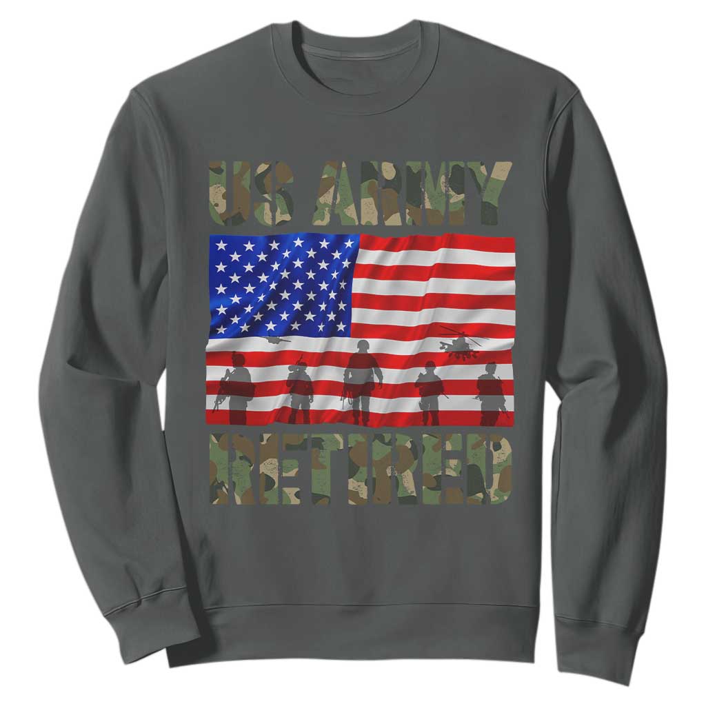 Retired Veteran Sweatshirt American Flag US Army Patriotic USA Pride TS12 Dark Heather Print Your Wear