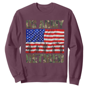 Retired Veteran Sweatshirt American Flag US Army Patriotic USA Pride TS12 Maroon Print Your Wear