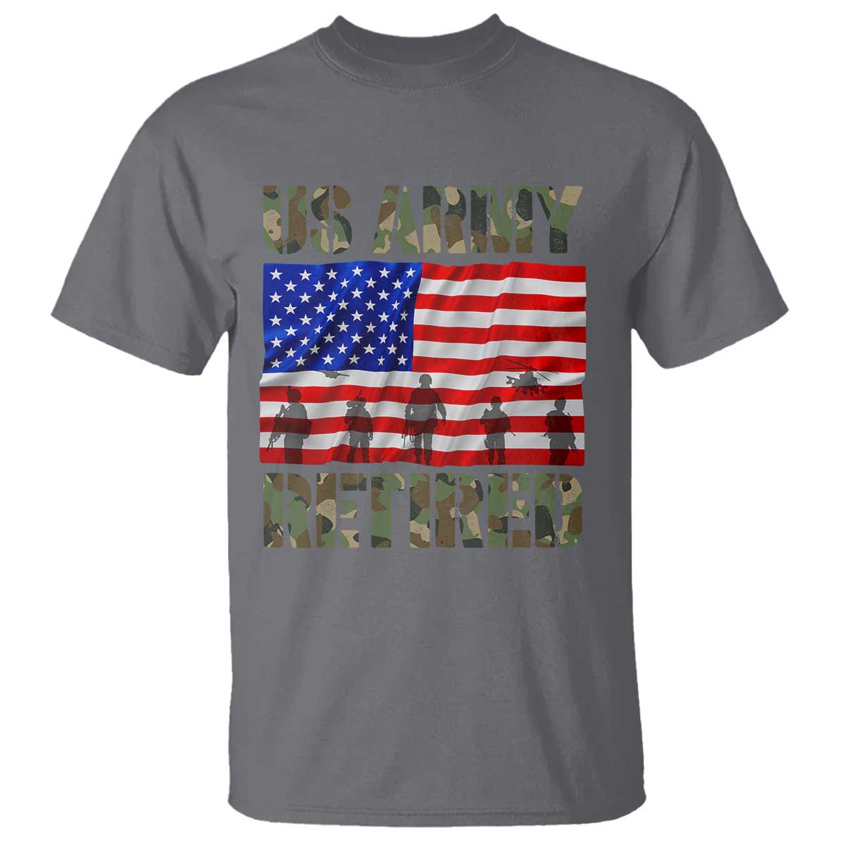 Retired Veteran T Shirt American Flag US Army Patriotic USA Pride TS12 Charcoal Print Your Wear