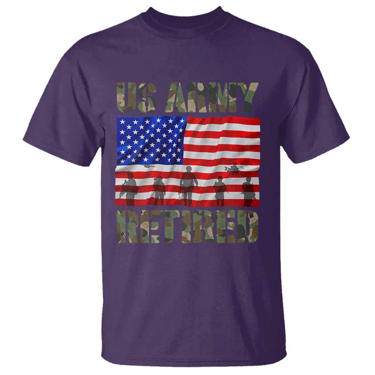 Retired Veteran T Shirt American Flag US Army Patriotic USA Pride TS12 Purple Print Your Wear