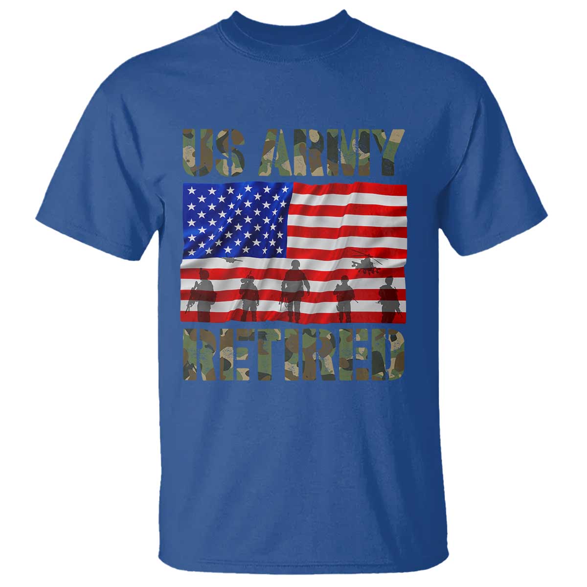 Retired Veteran T Shirt American Flag US Army Patriotic USA Pride TS12 Royal Blue Print Your Wear