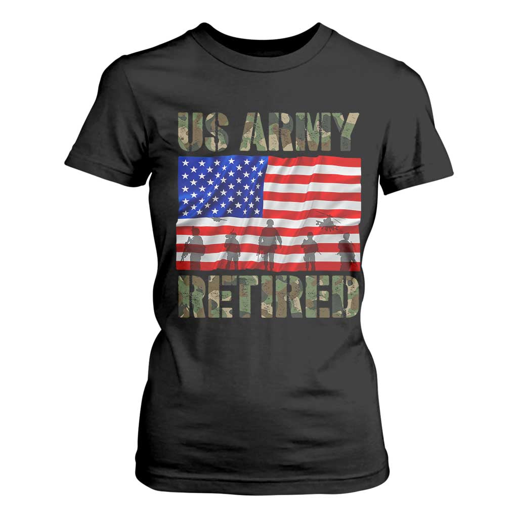 Retired Veteran T Shirt For Women American Flag US Army Patriotic USA Pride TS12 Black Print Your Wear