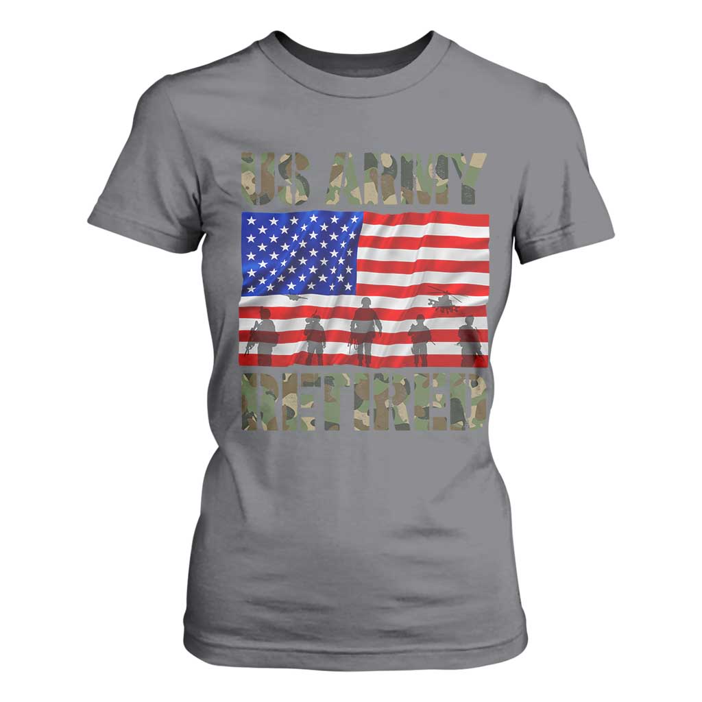 Retired Veteran T Shirt For Women American Flag US Army Patriotic USA Pride TS12 Charcoal Print Your Wear