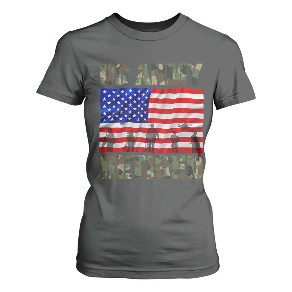 Retired Veteran T Shirt For Women American Flag US Army Patriotic USA Pride TS12 Dark Heather Print Your Wear