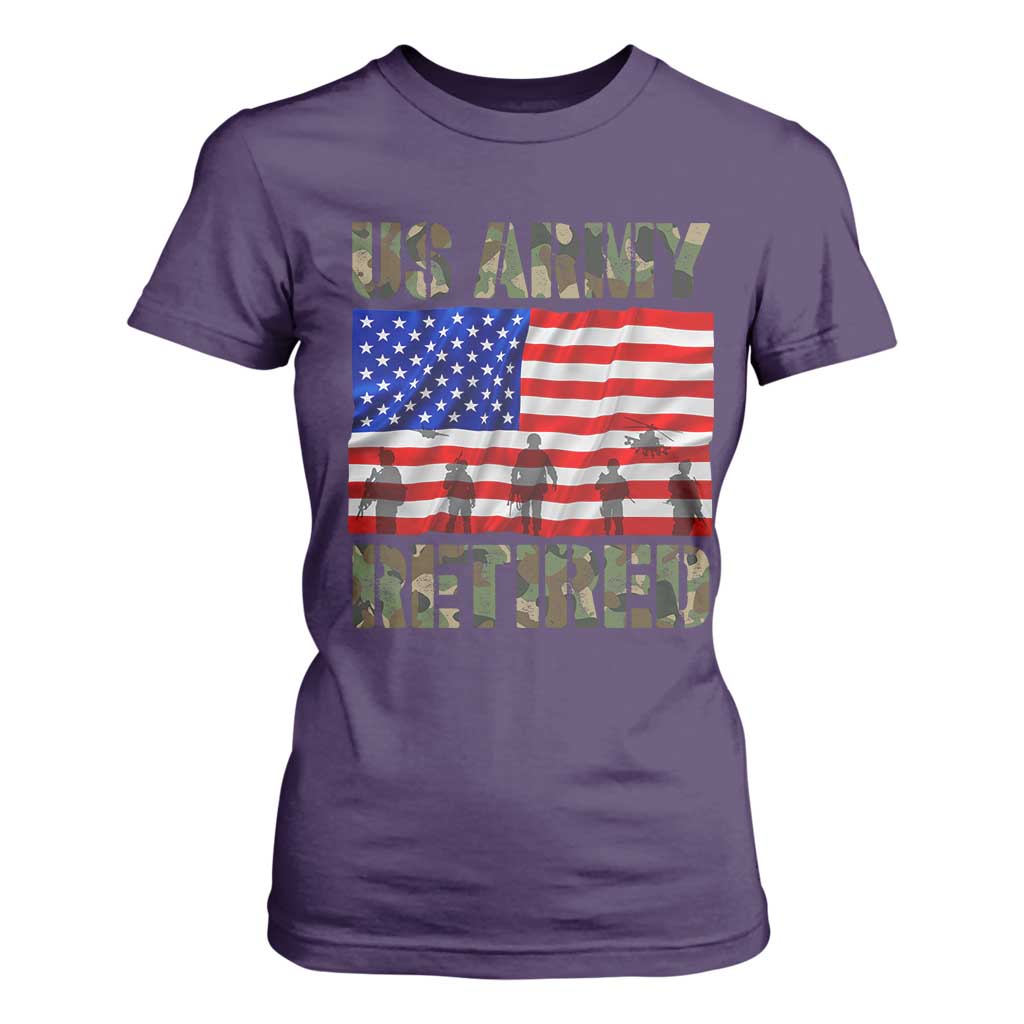 Retired Veteran T Shirt For Women American Flag US Army Patriotic USA Pride TS12 Purple Print Your Wear