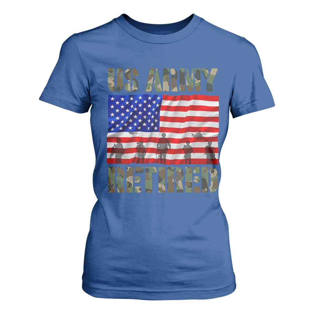 Retired Veteran T Shirt For Women American Flag US Army Patriotic USA Pride TS12 Royal Blue Print Your Wear