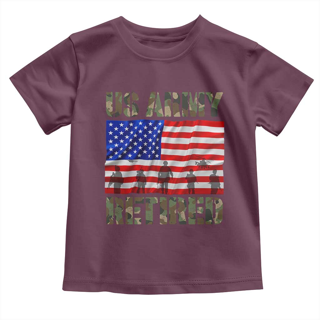 Retired Veteran Toddler T Shirt American Flag US Army Patriotic USA Pride TS12 Maroon Print Your Wear