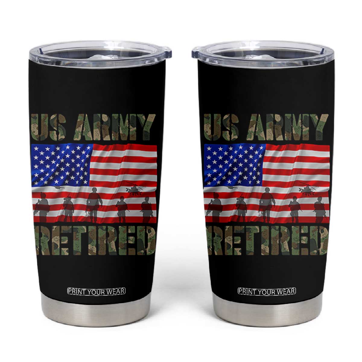 Retired Veteran Tumbler Cup American Flag US Army Patriotic USA Pride TS12 Black Print Your Wear