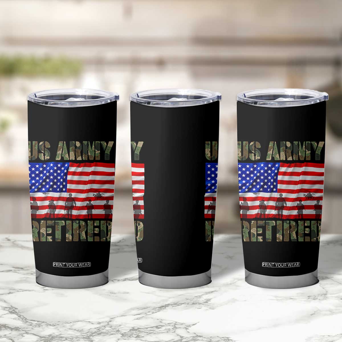 Retired Veteran Tumbler Cup American Flag US Army Patriotic USA Pride TS12 Print Your Wear
