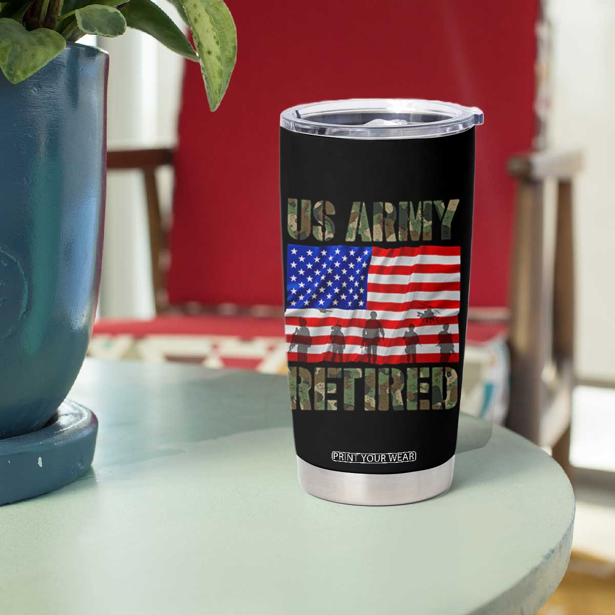 Retired Veteran Tumbler Cup American Flag US Army Patriotic USA Pride TS12 Print Your Wear