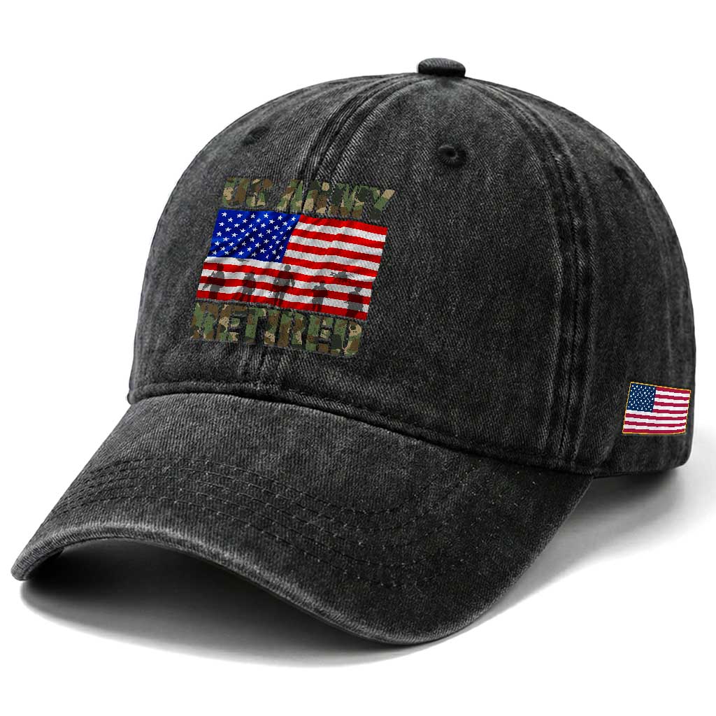 Retired Veteran Washed Cotton Baseball Cap American Flag US Army Patriotic USA Pride TS12 Print Your Wear