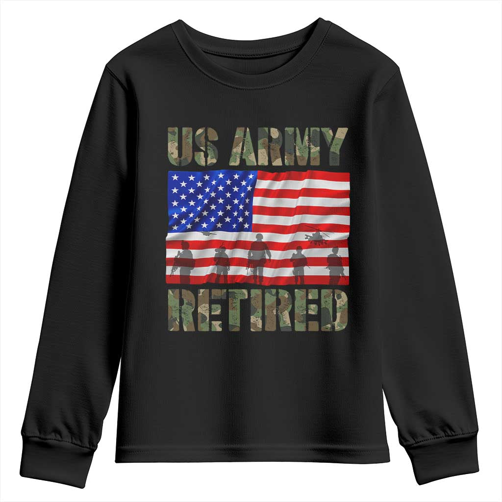 Retired Veteran Youth Sweatshirt American Flag US Army Patriotic USA Pride TS12 Black Print Your Wear