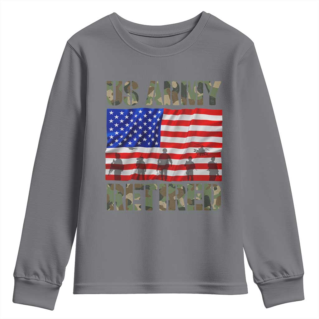 Retired Veteran Youth Sweatshirt American Flag US Army Patriotic USA Pride TS12 Charcoal Print Your Wear